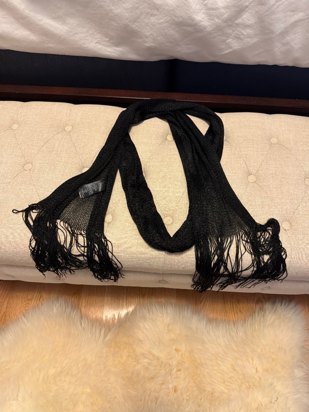 H&M black tassel scarf with subtle shine - long length